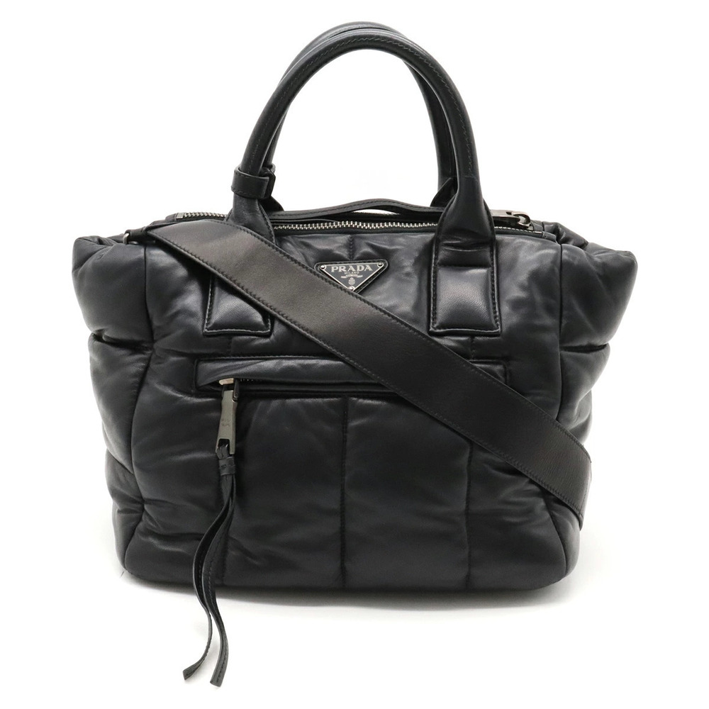 Prada Bomber Tote Bag 2way Crossbody Nappa Leather NERO Black